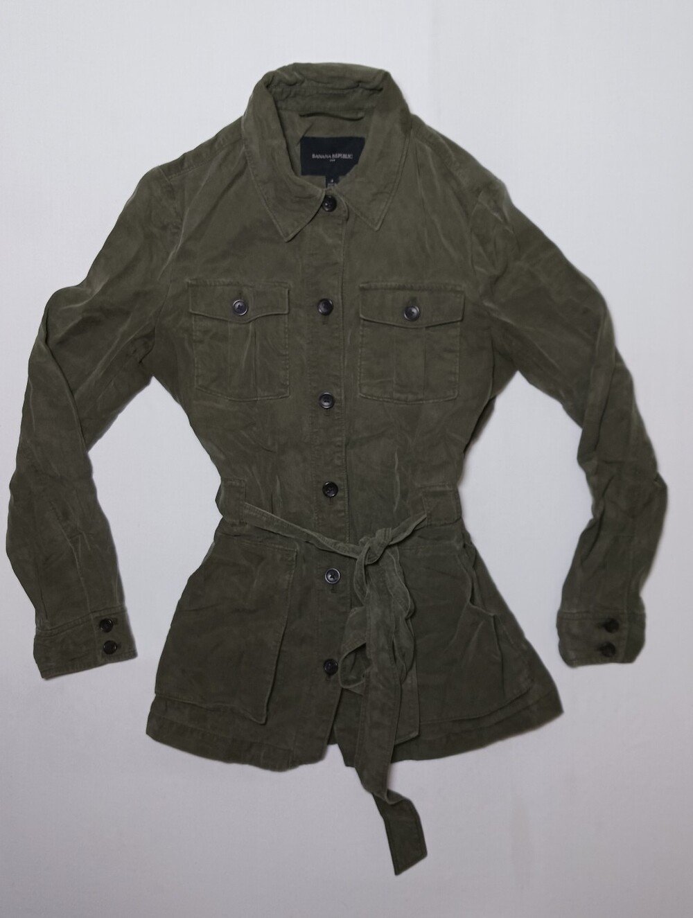 Banana Republic Womens Tencel Military Shirt Jacket Size 4 Army Green Belted